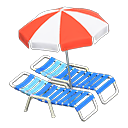 Beach chairs with parasol|Red & white Parasol color Blue