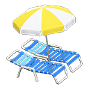 Beach chairs with parasol|Yellow & white Parasol color Blue