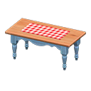 Ranch tea table|Red gingham Cloth Blue