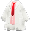 Red necktie ripped doctor's coat