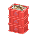 Stacked fish containers|Scallop Label Red