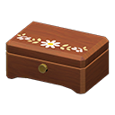 Wooden music box|White flower Lid design Dark wood