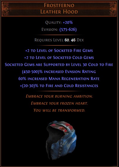 path of exile best prophecy - a vision of ice and fire - frostferno leather hood