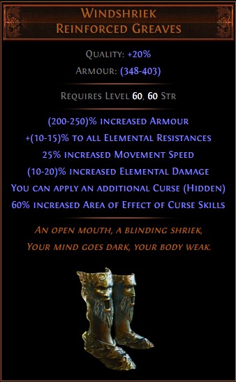 path of exile best prophecy - darktongue's shriek - windshriek renforced greaves