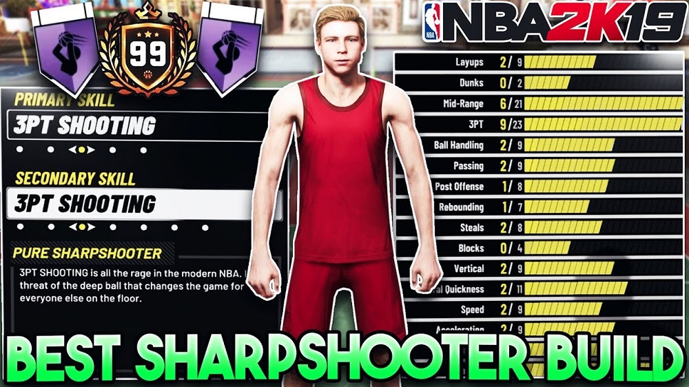 nba 2k19 pure sharpshooter builds - best op sharp shooting guard builds