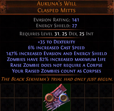 poe 3.7 legion new unique items - aukuna's will clasped mitts