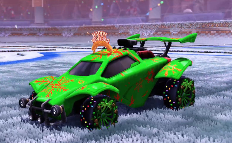 Rocket league Octane  Forest Green design with Christmas Wreath,Sleet Creeps, Happy New Year