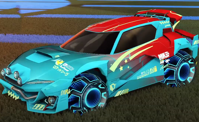 Rocket league Mudcat GXT Sky Blue design with DRN,Mainframe