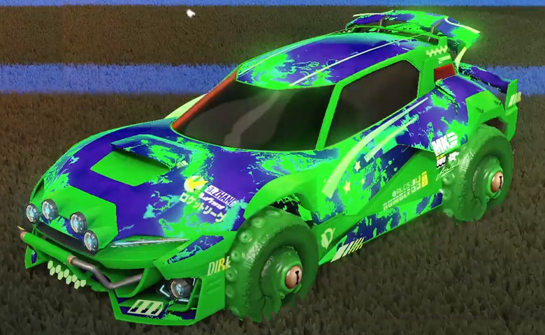 Rocket league Mudcat GXT Forest Green design with Cephalo,Fire God