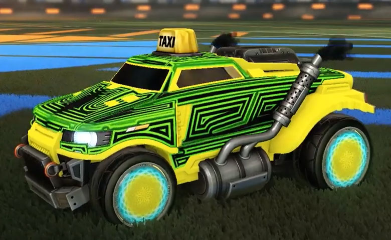 Rocket league Road Hog Saffron design with Zomba,Labyrinth,Taxi Topper