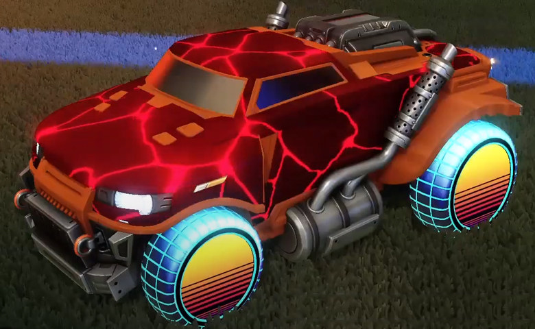 Rocket league Road Hog Burnt Sienna design with Sunset 1986 ,Magma