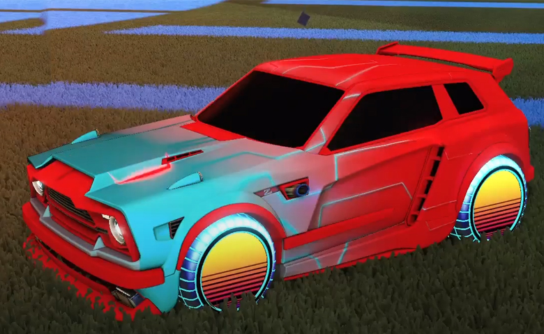 Rocket league Fennec Crimson design with Sunset 1986,Mainframe