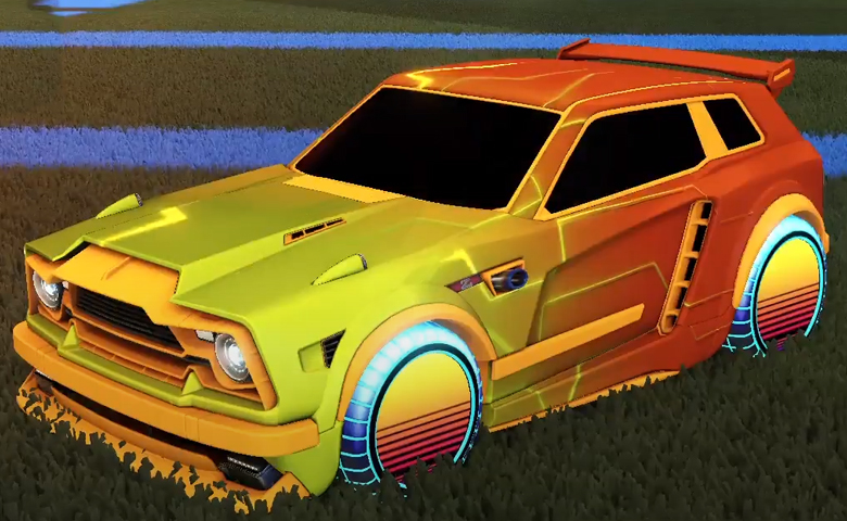 Rocket league Fennec Orange design with Sunset 1986,Mainframe