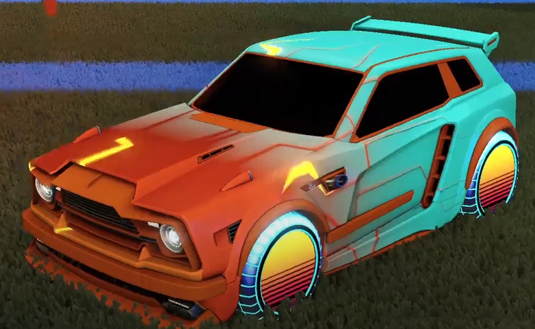 Rocket league Fennec Burnt Sienna design with Sunset 1986,Mainframe