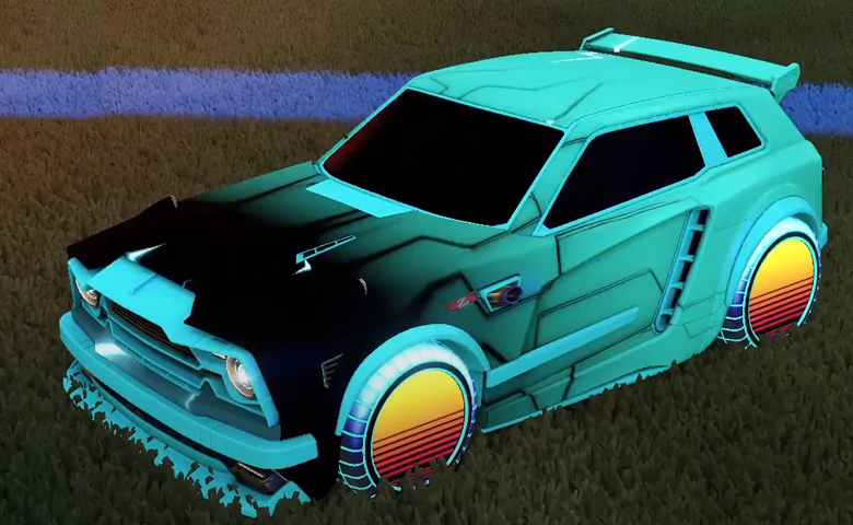 Rocket league Fennec Sky Blue design with Sunset 1986,Mainframe