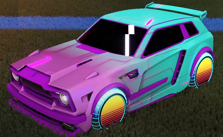 Rocket league Fennec Purple design with Sunset 1986,Mainframe