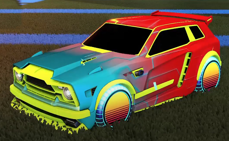 Rocket league Fennec Lime design with Sunset 1986,Mainframe