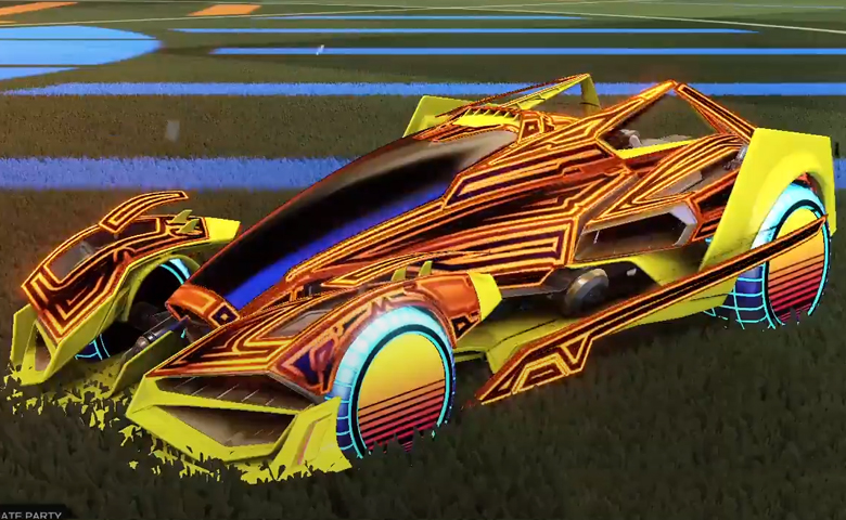 Rocket league Artemis GXT Saffron design with Sunset 1986,Labyrinth