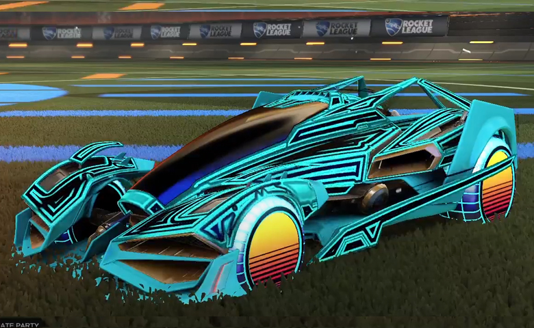 Rocket league Artemis GXT Sky Blue design with Sunset 1986,Labyrinth