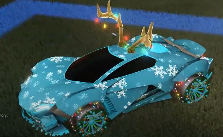 Rocket league Werewolf Sky Blue design with Christmas Wreath,Fireworks,Snowstorm,Blitzen