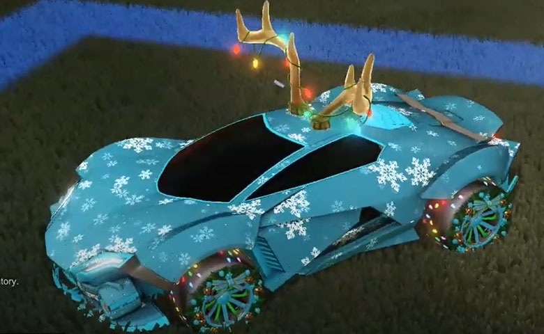 Rocket league Werewolf Sky Blue design with Christmas Wreath,Fireworks,Snowstorm,Blitzen