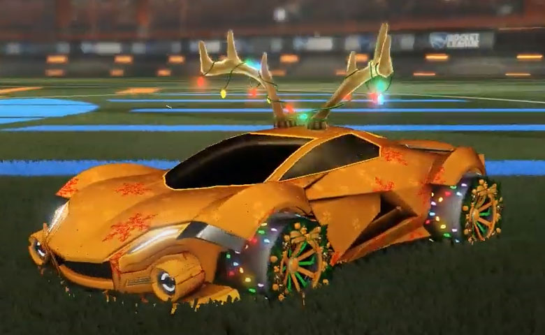 Rocket league Werewolf Orange design with Christmas Wreath,Fireworks,Snowstorm,Blitzen