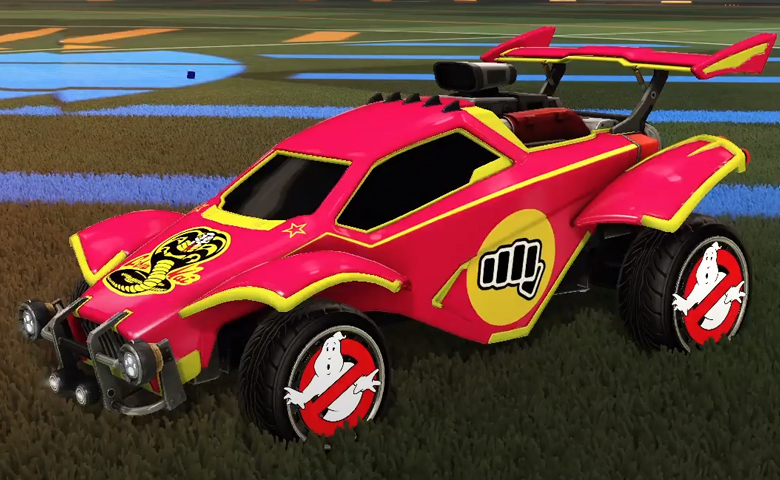 Rocket league Octane Saffron design with Ghostbusters,Cobra Kai