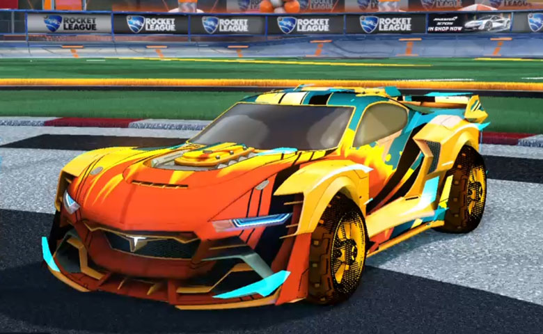 Rocket league Tyranno GXT Orange design with Traction: Hatch,Exalter
