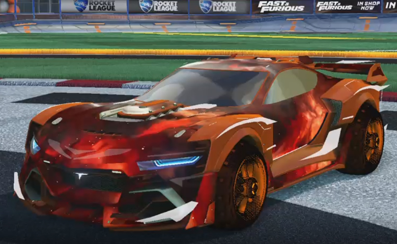 Rocket league Tyranno GXT Burnt Sienna design with Traction:Hatch,Interstellar