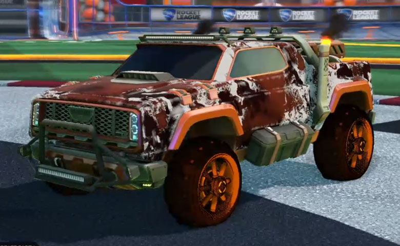 Rocket league Harbinger GXT Burnt Sienna design with Traction: Hatch,Fire God