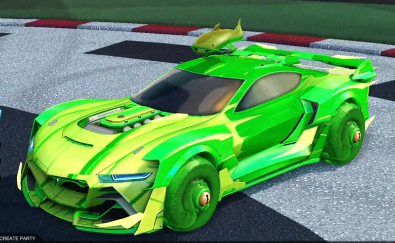 Rocket league Tyranno GXT Forest Green design with Cephalo,Wet Paint,Catfish