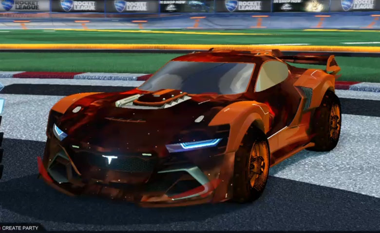 Rocket league Tyranno GXT Burnt Sienna design with Traction: Hatch,Interstellar