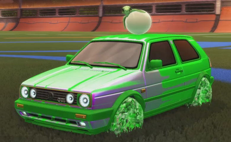 Rocket league Volkswagen Golf GTI Forest Green design with School'd,Wet Paint,Baby Turtle