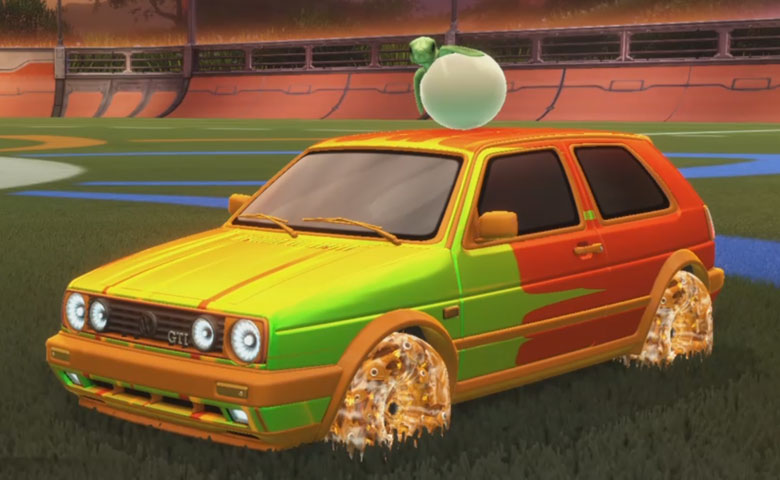 Rocket league Volkswagen Golf GTI Orange design with School'd,Wet Paint,Baby Turtle