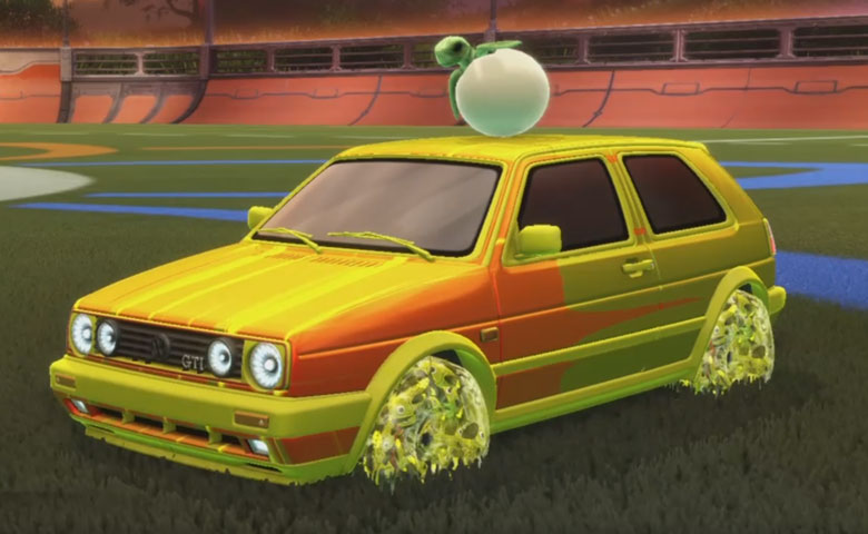 Rocket league Volkswagen Golf GTI Saffron design with School'd,Wet Paint,Baby Turtle