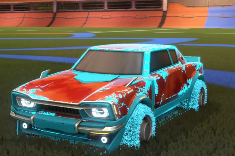 Rocket league Dingo Sky Blue design with Green Machine,Fire God